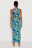 Womens Floral Print Drawstring Side Cut Out Maxi Dress, Multi, Size M