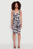 Womens Scoop Neck Leaf Print Midi Dress, Multi, Size S