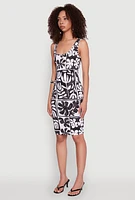 Womens Scoop Neck Leaf Print Midi Dress, Multi, Size S