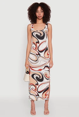 Womens Vivid Psychedelic Swirl Print Sleeveless Tank Dress, Multi, Size S