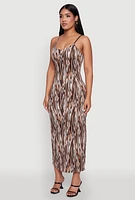 Womens Swirl Print Cami Maxi Dress, Brown,