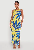Womens Leaf Print Drawstring Side Cut Out Dress, Multi, Size L