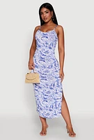 Womens Side Slit Flower Print Cami Maxi Dress, Blue, Size M