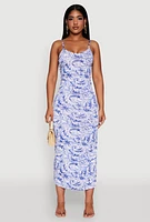 Womens Side Slit Flower Print Cami Maxi Dress, Blue, Size S