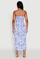 Womens Side Slit Flower Print Cami Maxi Dress, Blue, Size S