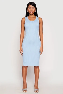 Womens Ribbed Knit Scoop Neck Midi Dress,