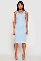 Womens Ribbed Knit Scoop Neck Midi Dress,