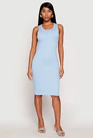 Womens Ribbed Knit Scoop Neck Midi Dress,