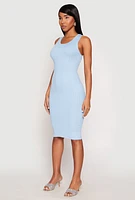 Womens Ribbed Knit Scoop Neck Midi Dress,