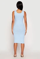 Womens Ribbed Knit Scoop Neck Midi Dress,