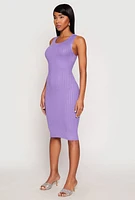 Womens Ribbed Knit Scoop Neck Midi Dress, Purple, Size L