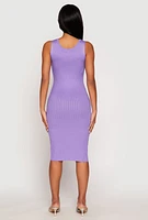 Womens Ribbed Knit Scoop Neck Midi Dress, Purple, Size L