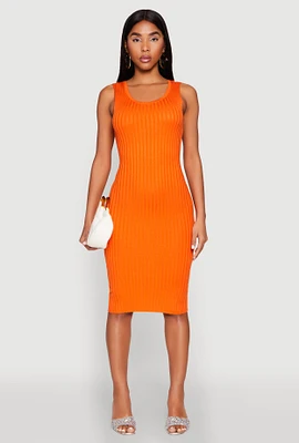 Womens Ribbed Knit Scoop Neck Midi Dress,
