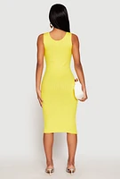 Womens Ribbed Knit Scoop Neck Midi Dress, Yellow, Size L