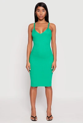 Womens Ribbed Knit V Neck Midi Dress,