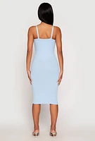 Womens Ribbed Knit V Neck Midi Dress, Blue,