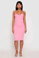 Womens Ribbed Knit V Neck Midi Dress,