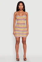 Womens Crochet Striped Cami Dress, Multi, Size XL