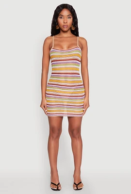 Womens Crochet Striped Cami Dress, Multi
