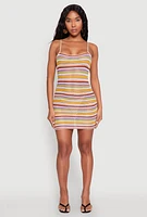 Womens Crochet Striped Cami Dress, Multi, Size XL