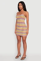 Womens Crochet Striped Cami Dress, Multi, Size XL