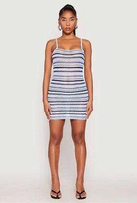 Womens Crochet Striped Cami Dress, Blue, Size XL