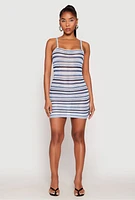 Womens Crochet Striped Cami Dress, Blue, Size XL