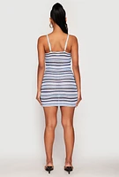 Womens Crochet Striped Cami Dress, Blue, Size XL
