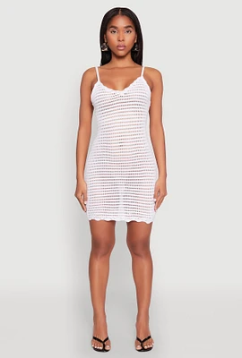 Womens Crochet Scalloped Trim Cami Dress, White, Size S