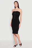 Womens Ribbed Knit Faux Pearl Detail Tube Dress,