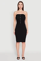 Womens Ribbed Knit Faux Pearl Detail Tube Dress,