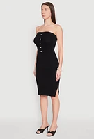 Womens Ribbed Knit Faux Pearl Detail Tube Dress,