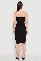 Womens Ribbed Knit Faux Pearl Detail Tube Dress,