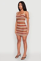 Womens Striped Crochet Cami Dress, Multi, Size XL