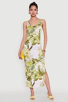 Womens Floral Print Side Slit Tank Midi Dress, Multi, Size XL