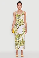 Womens Floral Print Side Slit Tank Midi Dress, Multi, Size XL