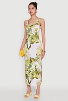 Womens Floral Print Side Slit Tank Midi Dress, Multi, Size XL