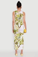 Womens Floral Print Side Slit Tank Midi Dress, Multi, Size XL