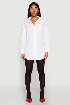 Womens Poplin Button Front Shirt Dress, White, Size M