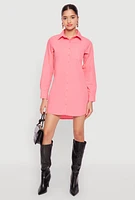 Womens Poplin Button Front Shirt Dress, Pink,