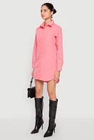 Womens Poplin Button Front Shirt Dress, Pink, Size L