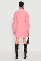 Womens Poplin Button Front Shirt Dress, Pink,