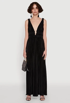 Womens Elegant Sleeveless Plisse Empire Waist Dress,