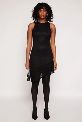 Womens Lace Lined Asymmetrical Dress, Black, Size S