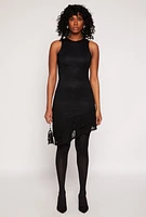 Womens Lace Lined Asymmetrical Dress, Black, Size S