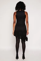 Womens Lace Lined Asymmetrical Dress, Black, Size S