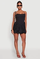 Womens Square Neck Bubble Dress, Black, Size S