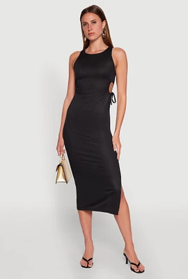 Womens Ribbed Knit Side Cut Out Midi Dress,