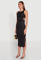 Womens Ribbed Knit Side Cut Out Midi Dress,