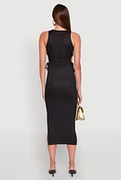 Womens Ribbed Knit Side Cut Out Midi Dress,